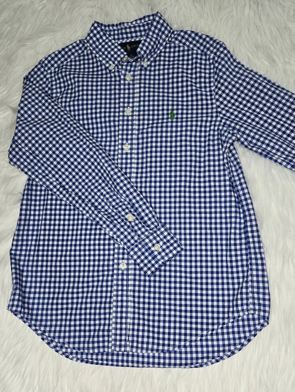 Ralph Lauren Blue and White Gingham Button-Down Shirt